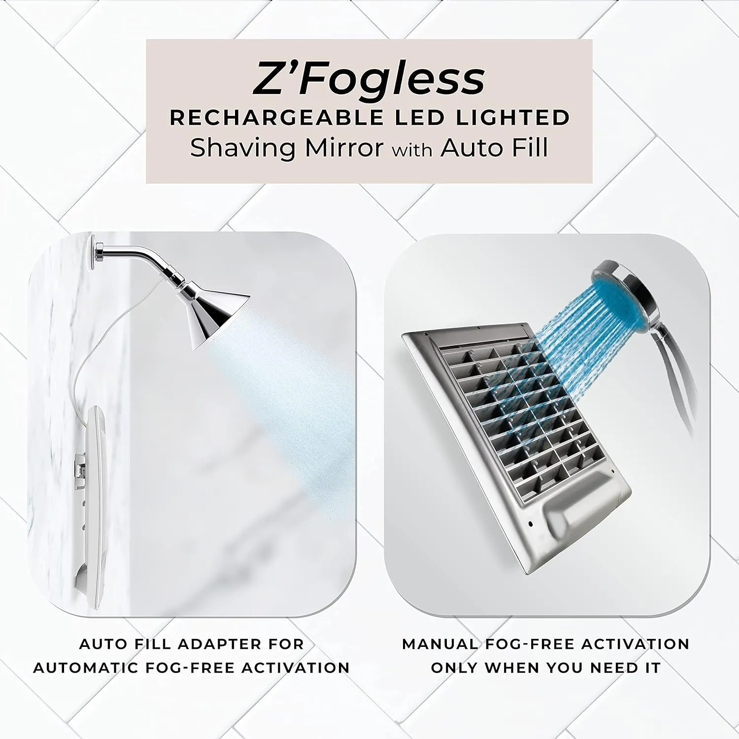 Zadro Rechargeable Led Lighted Fogless Shower Shaving Mirror, White, 1 Count (ZWTAR20W)