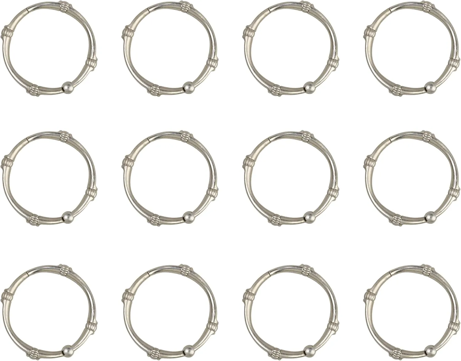 Zenna Home NeverRust Rustproof Decorative Shower Rings, Brushed Nickel – Set of 12, Durable, Smooth-Glide Rings for Shower Curtains and Liners, Elegant and Corrosion-Resistant