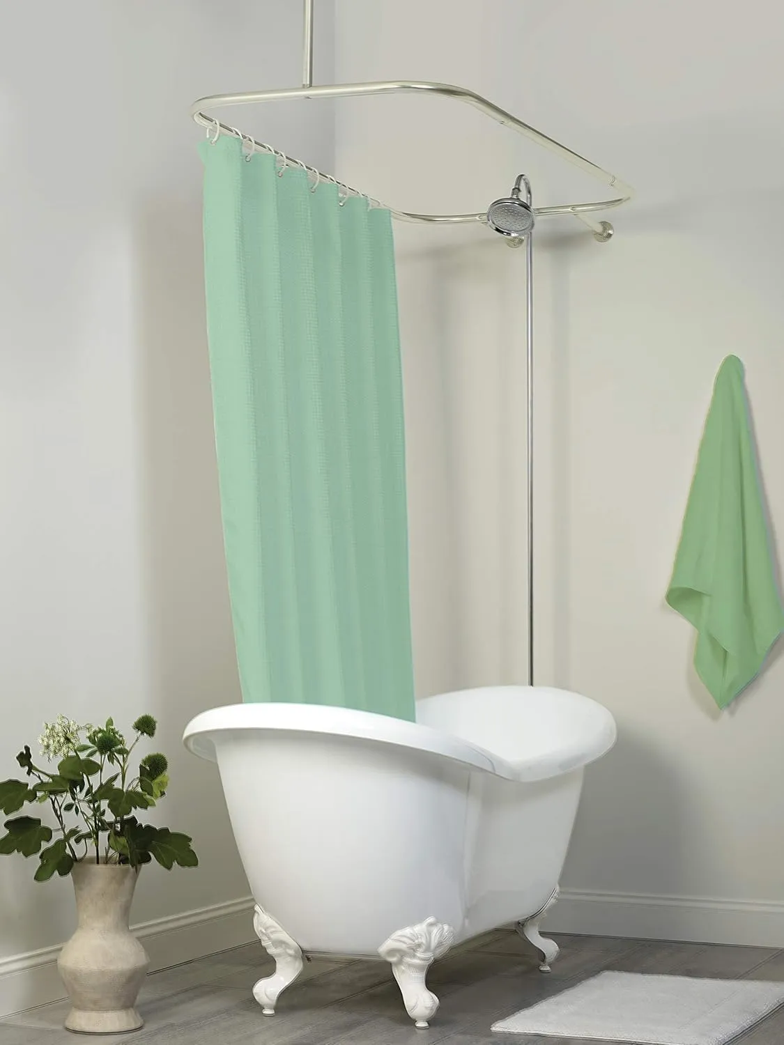 Zenna Home Rustproof Round Shower Curtain Rod for Clawfoot Tub, with Easy Installation, Oval Hoop Shower Curtain Rod, Freestanding Tub Accessories, Fits Areas up to 60 by 28 Inches, Brushed Nickel