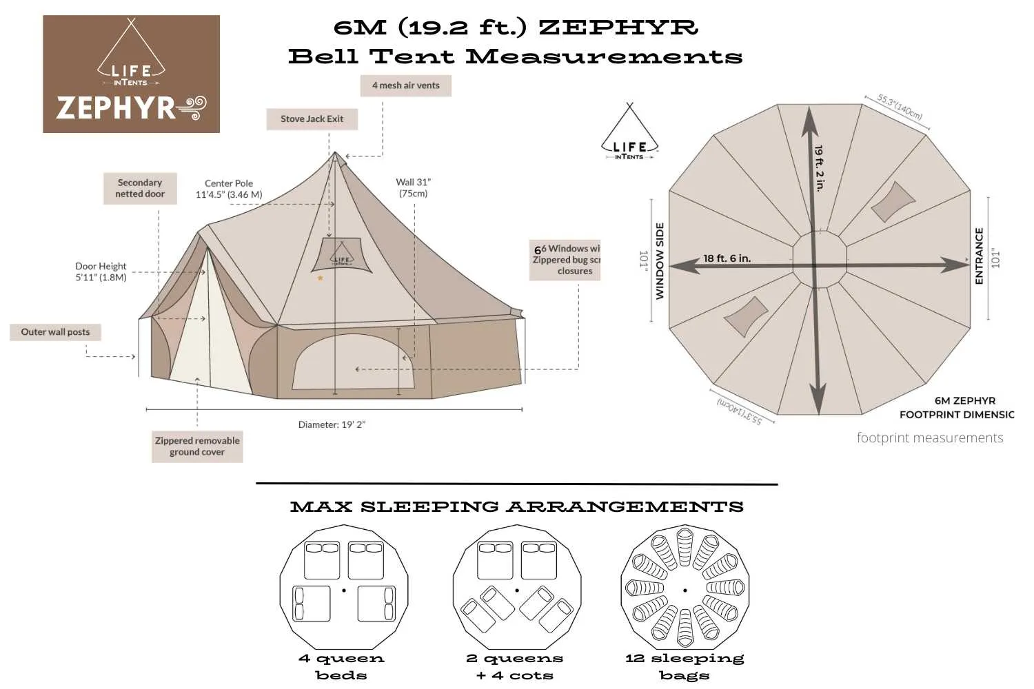 Zephyr | 19' (6M) Canvas Bell Tent | Life inTents