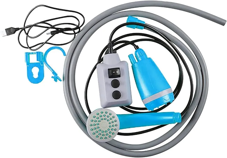 Zerone Electric Portable Shower for Camping, USB Rechargeable Camping Shower for Car Washing Pet Cleaning Traveling, 2m Rubber Water Pipe (Shower with Collapsible Bucket)